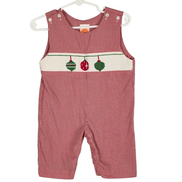 Southern Sunshine Kids Other - Southern Sunshine Boy Smocked Jumper One‎ Piece Romper Christmas Gingham 6M Red